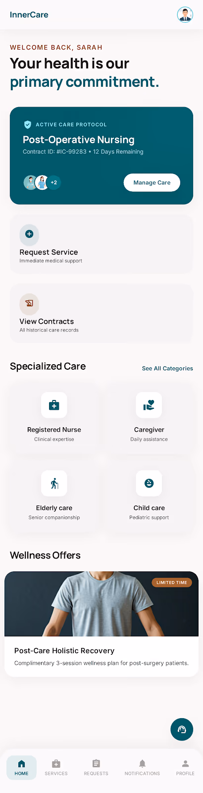 Inner Care customer app interface